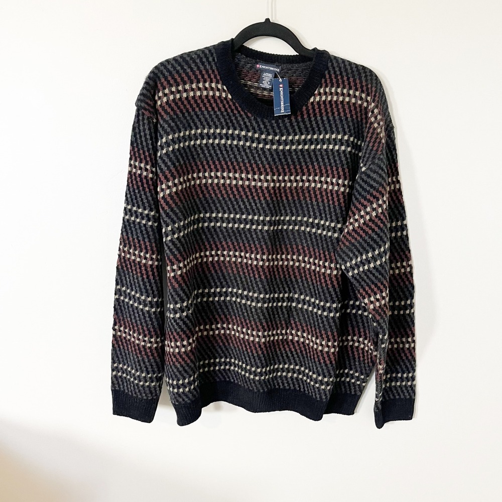 Vintage Knightsbridge Men's‎ Large Crewneck Sweater Plaid Pattern Dark Multi